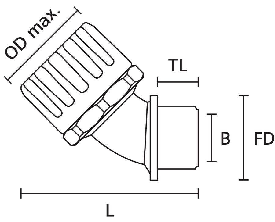 HellermannTyton - Hulpstuk voor geribde kunststof kabelbeschermslang - HGL16-45-M20 PA66/TPE BK 10 166-24000 
